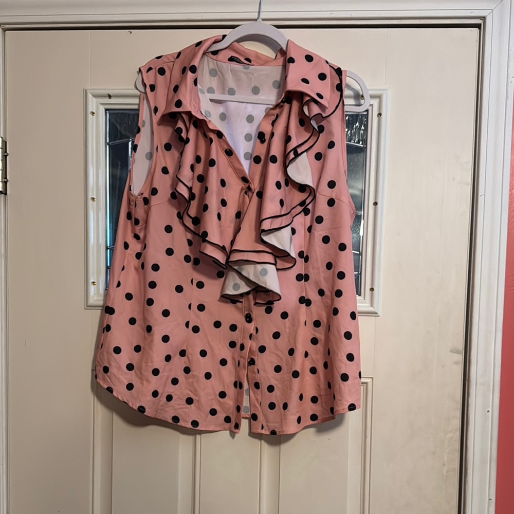 SHEIN Pink Ruffled Sleeveless Blouse